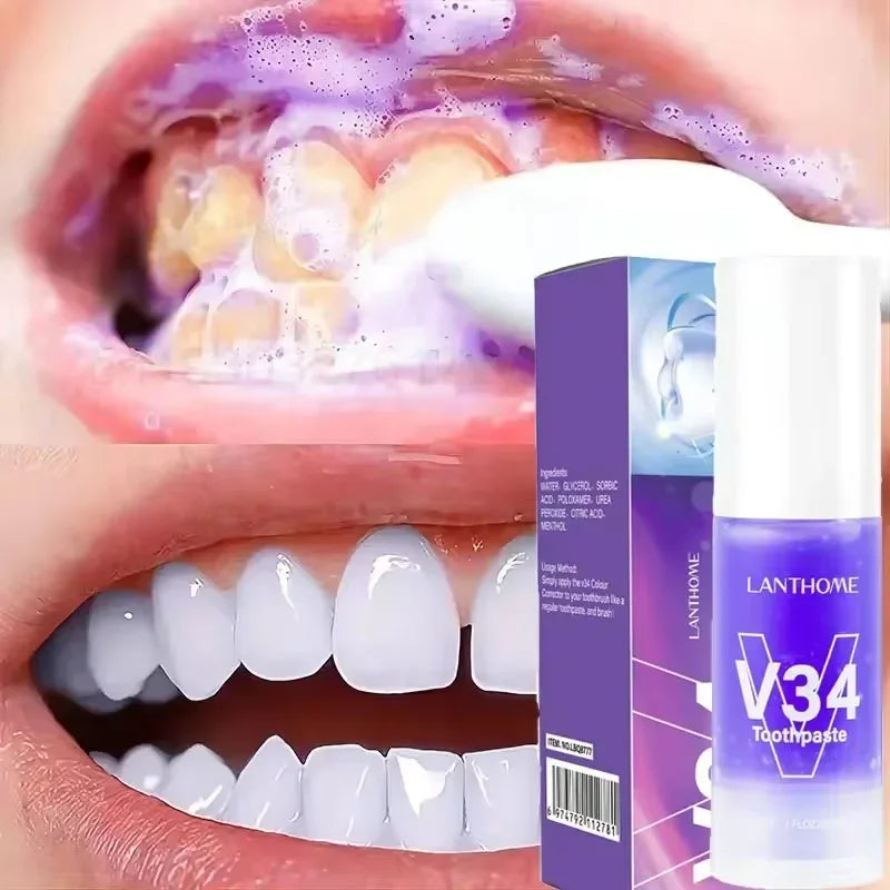 V34 Purple Teeth Whitening Toothpaste Remove Plaque