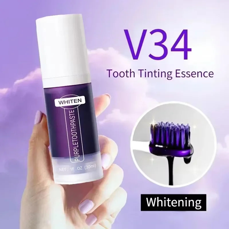 V34 Purple Teeth Whitening Toothpaste Remove Plaque