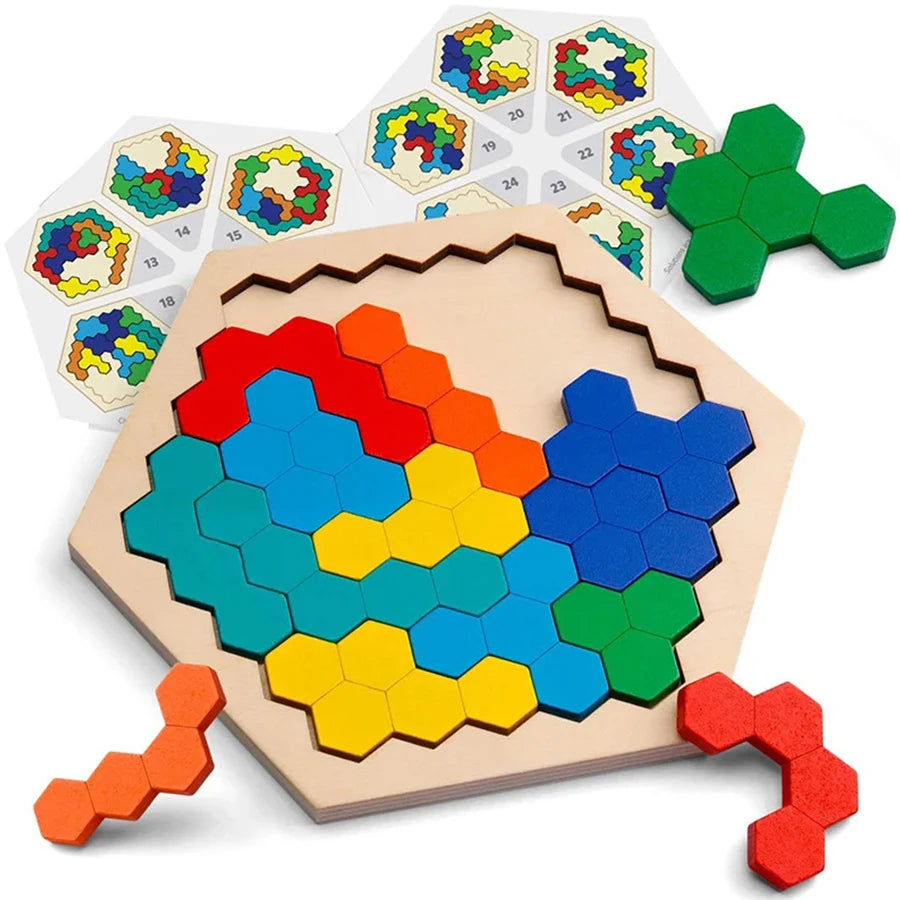 Wooden Tangram Jigsaw DIY Puzzle Kids Learning .