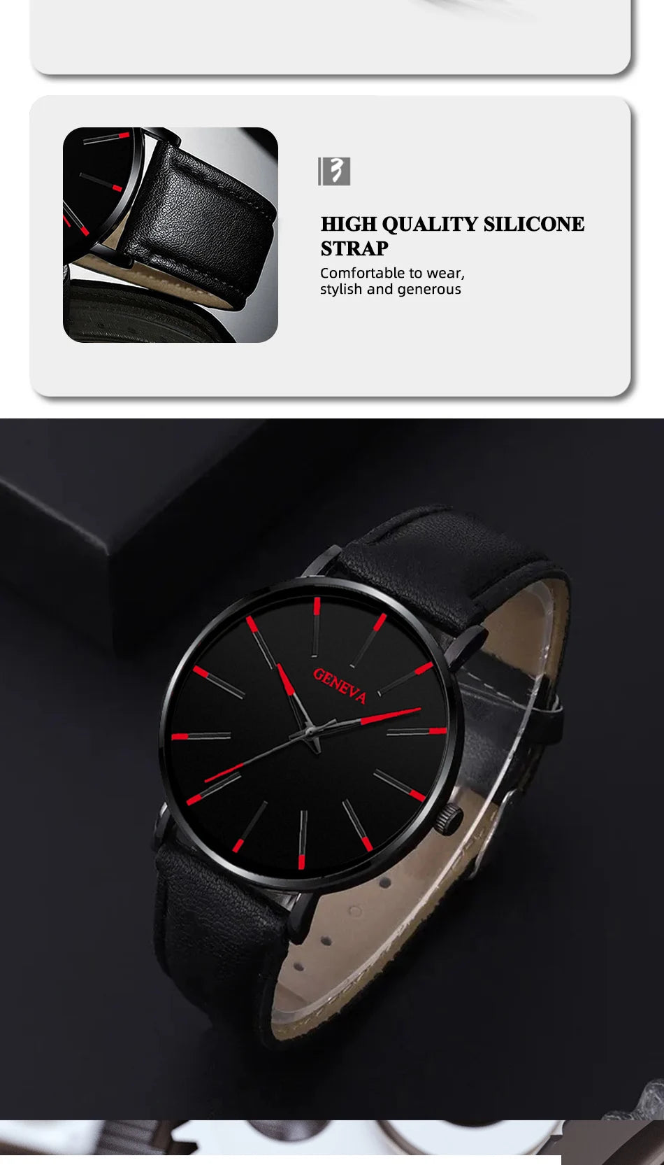 3pcs Set Fashion Mens Watches Luxury Casual Leather .