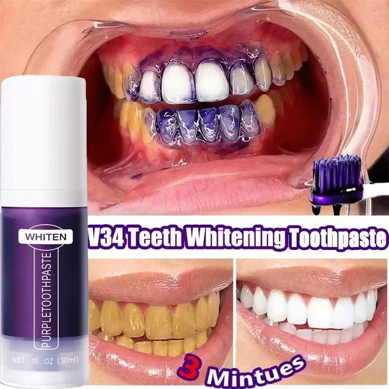 V34 Purple Teeth Whitening Toothpaste Remove Plaque