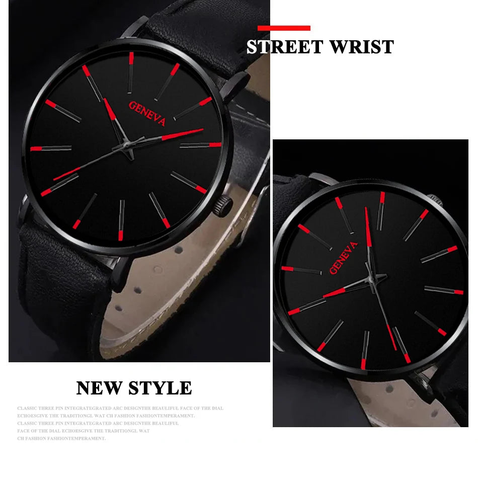 3pcs Set Fashion Mens Watches Luxury Casual Leather .