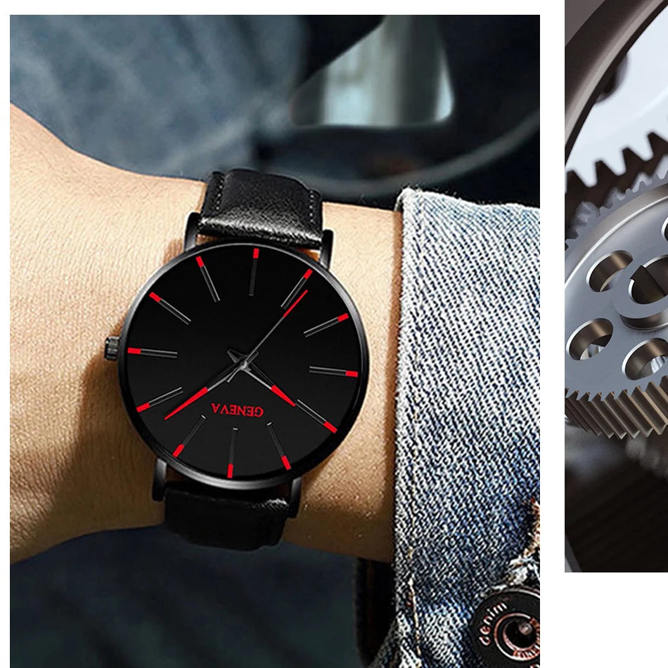 3pcs Set Fashion Mens Watches Luxury Casual Leather .