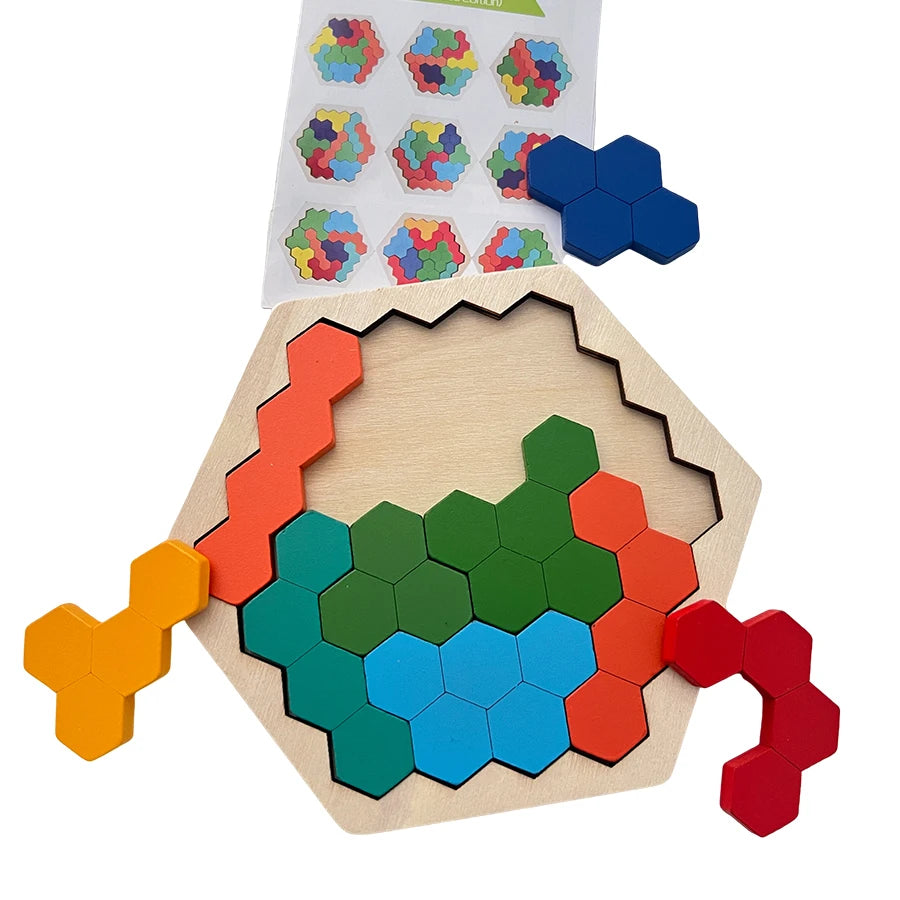 Wooden Tangram Jigsaw DIY Puzzle Kids Learning .