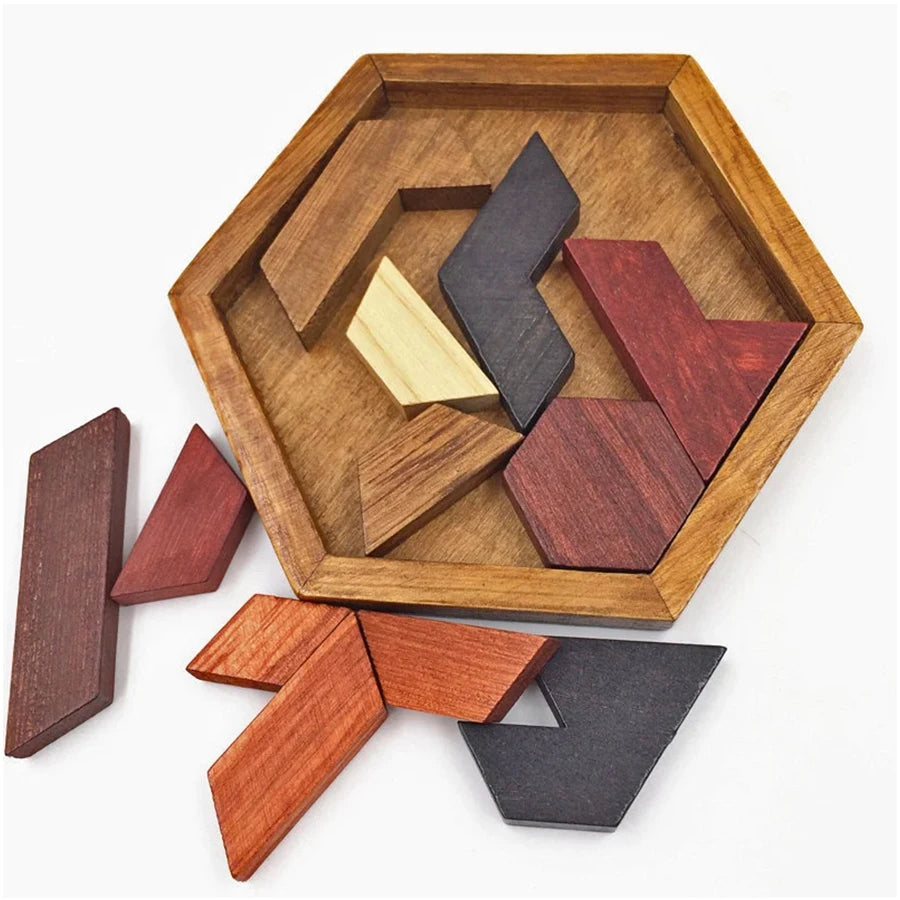 Wooden Tangram Jigsaw DIY Puzzle Kids Learning .